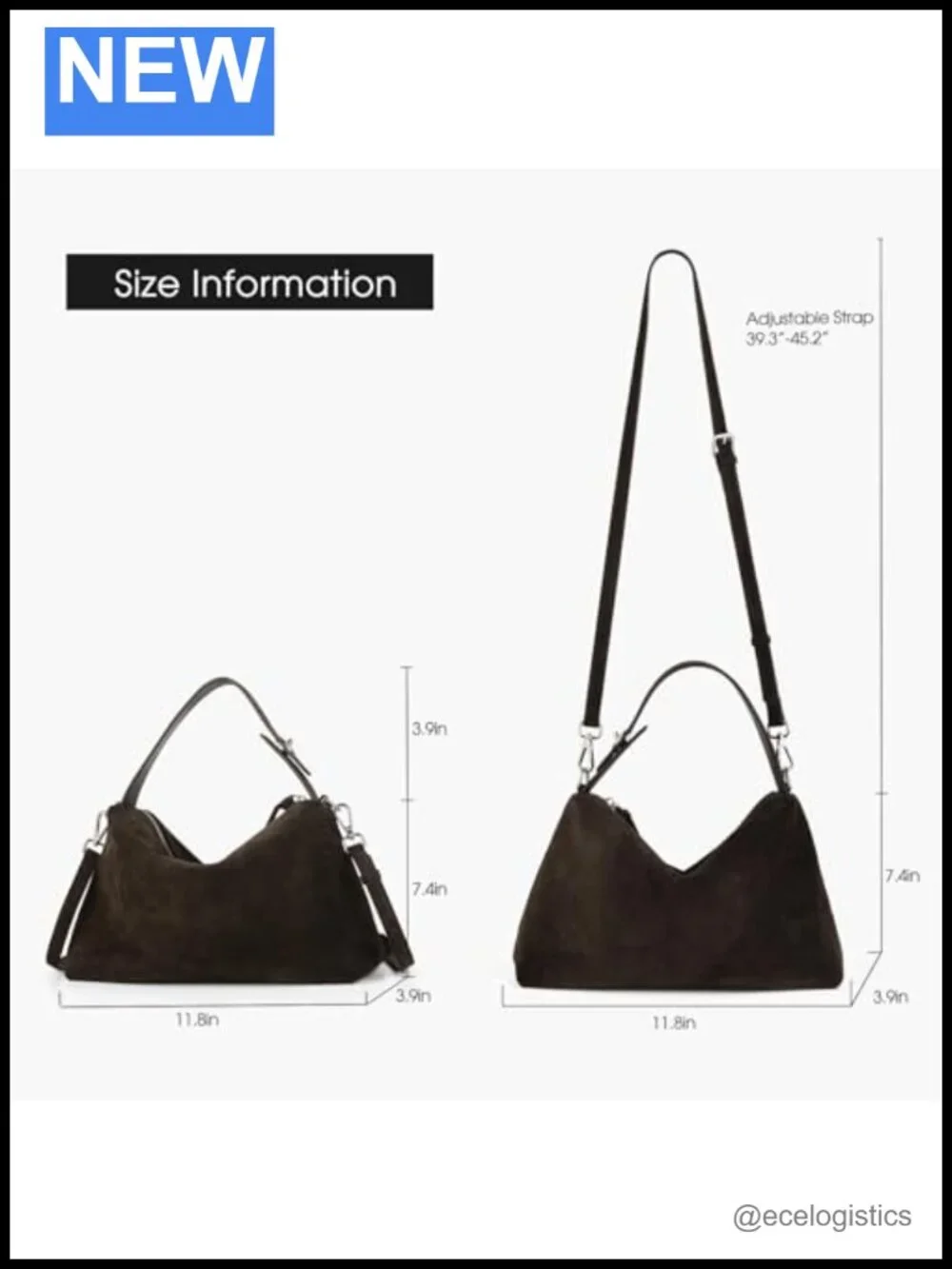 Suede Leather Crossbody Bag Women Tote Handbag Adjustable Strap